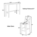 Ensemble de table à manger rectangulaire en bois hauteur bar de 47,5 po, coin repas de cuisine avec 2 chaises pour petits espaces