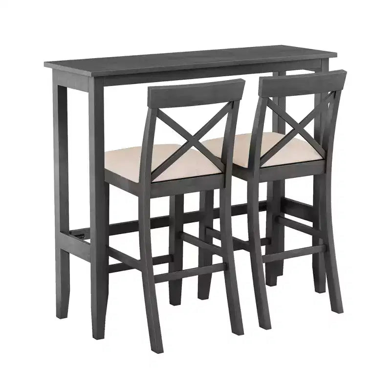 Ensemble de table à manger rectangulaire en bois hauteur bar de 47,5 po, coin repas de cuisine avec 2 chaises pour petits espaces