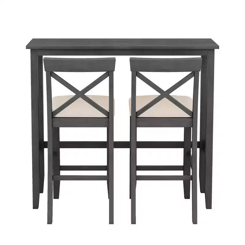 Ensemble de table à manger rectangulaire en bois hauteur bar de 47,5 po, coin repas de cuisine avec 2 chaises pour petits espaces