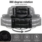 Fauteuil inclinable en cuir de 101 cm de large avec fonction bascule, télécommande, capitonnage et rangement