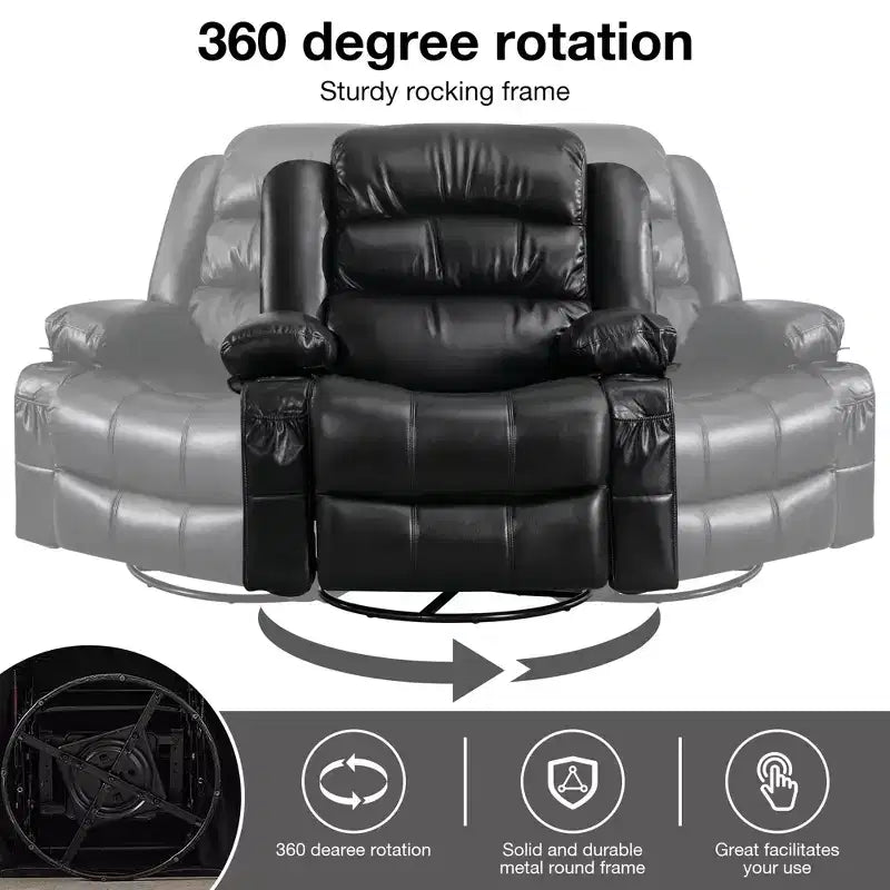 Fauteuil inclinable en cuir de 101 cm de large avec fonction bascule, télécommande, capitonnage et rangement
