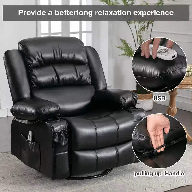 Fauteuil inclinable en cuir de 101 cm de large avec fonction bascule, télécommande, capitonnage et rangement