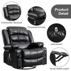 Fauteuil inclinable en cuir de 101 cm de large avec fonction bascule, télécommande, capitonnage et rangement