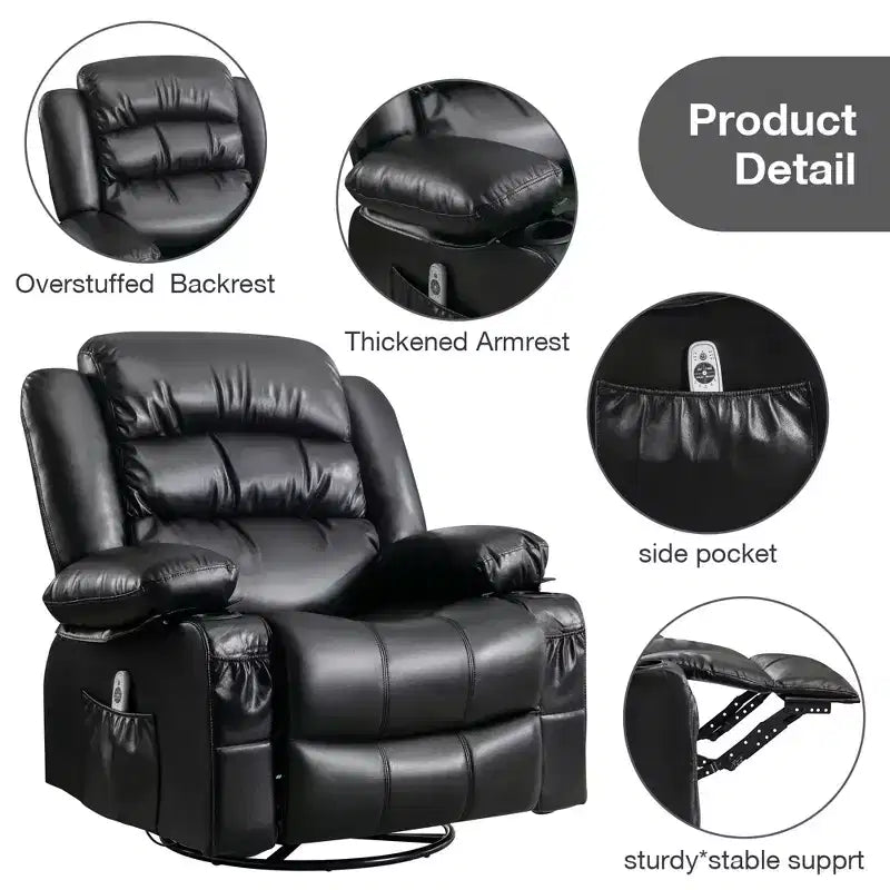 Fauteuil inclinable en cuir de 101 cm de large avec fonction bascule, télécommande, capitonnage et rangement