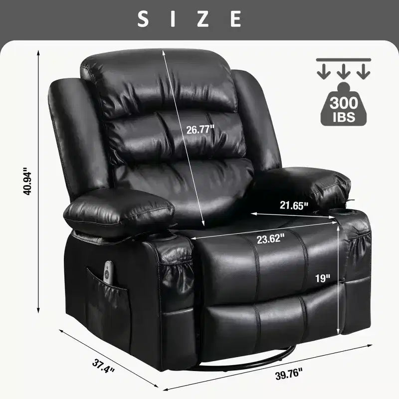 Fauteuil inclinable en cuir de 101 cm de large avec fonction bascule, télécommande, capitonnage et rangement