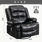 Fauteuil inclinable en cuir de 101 cm de large avec fonction bascule, télécommande, capitonnage et rangement