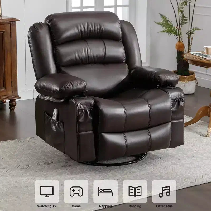 Fauteuil inclinable en cuir de 101 cm de large avec fonction bascule, télécommande, capitonnage et rangement