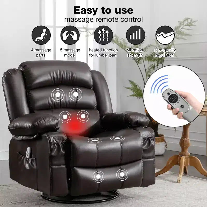 Fauteuil inclinable en cuir de 101 cm de large avec fonction bascule, télécommande, capitonnage et rangement