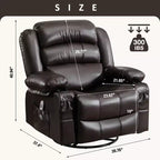 Fauteuil inclinable en cuir de 101 cm de large avec fonction bascule, télécommande, capitonnage et rangement