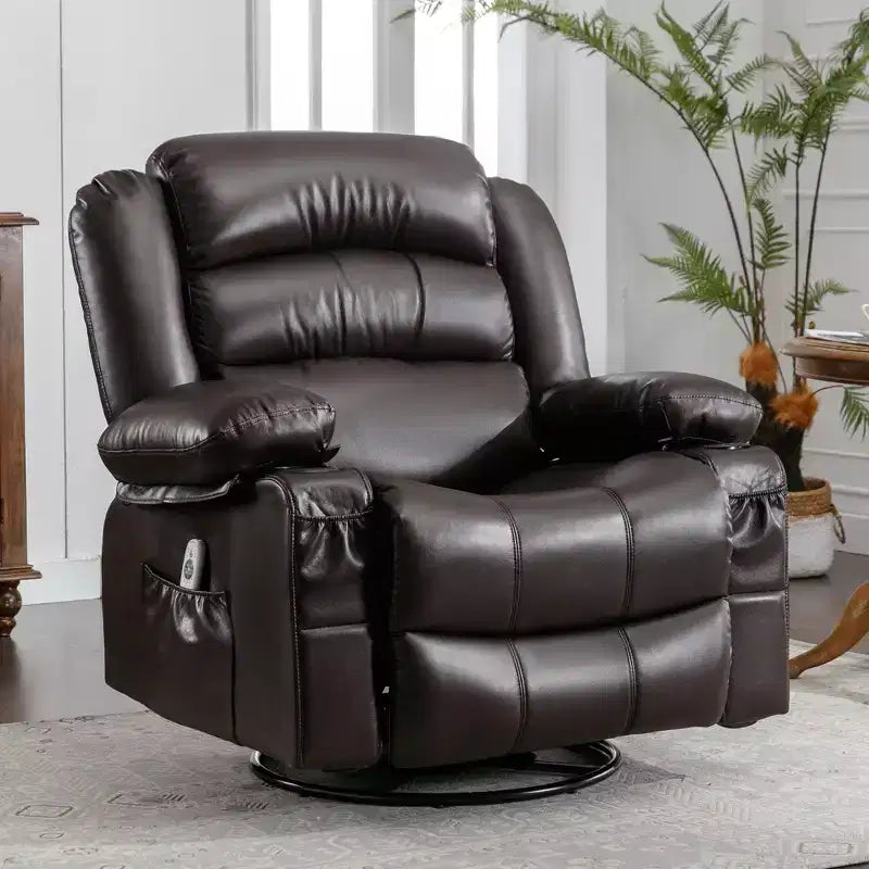 Fauteuil inclinable en cuir de 101 cm de large avec fonction bascule, télécommande, capitonnage et rangement