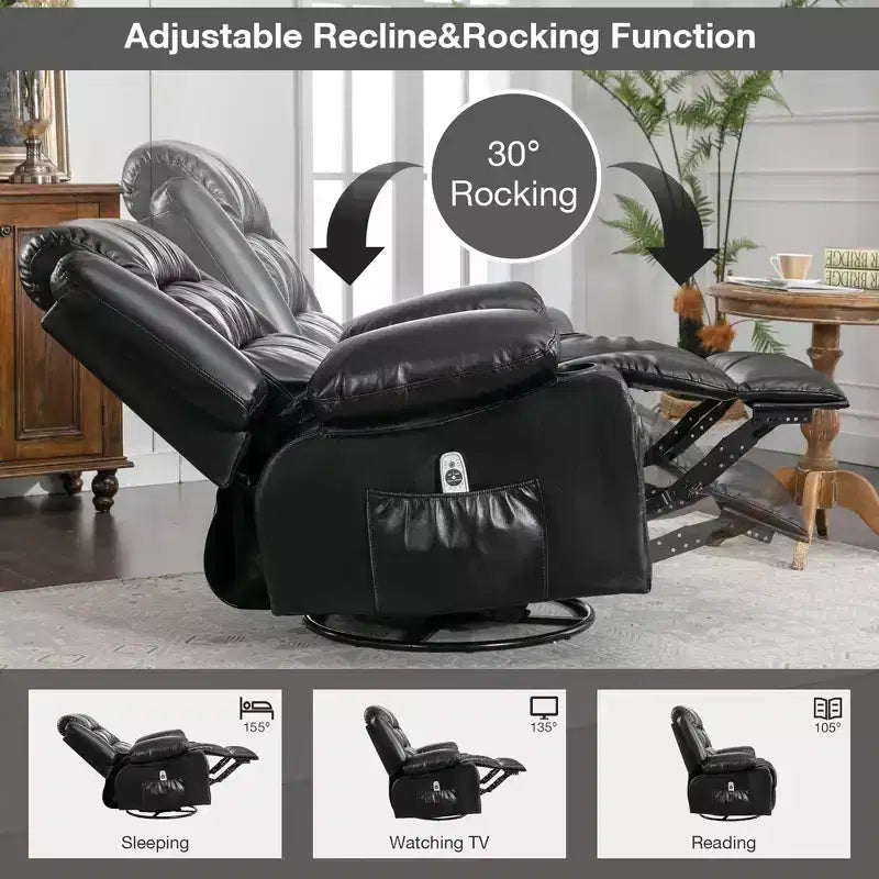 Fauteuil inclinable en cuir de 101 cm de large avec fonction bascule, télécommande, capitonnage et rangement