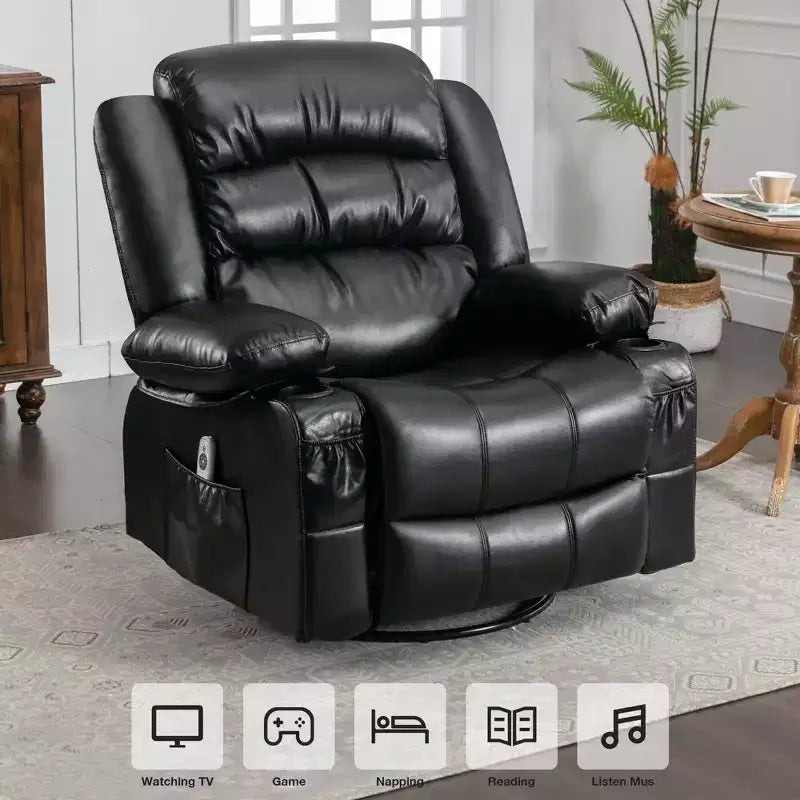 Fauteuil inclinable en cuir de 101 cm de large avec fonction bascule, télécommande, capitonnage et rangement