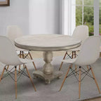 Table à manger artisanale en bois de manguier de 42 pouces, pied central, plateau rond moulé