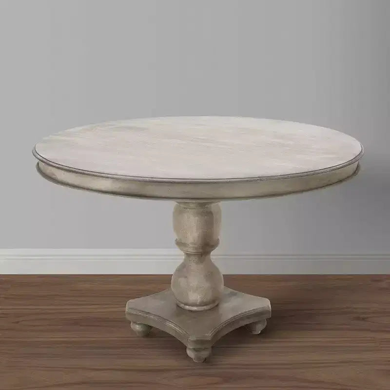 Table à manger artisanale en bois de manguier de 42 pouces, pied central, plateau rond moulé