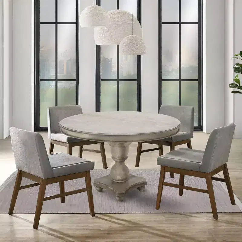 Table à manger artisanale en bois de manguier de 42 pouces, pied central, plateau rond moulé