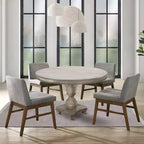 Table à manger artisanale en bois de manguier de 42 pouces, pied central, plateau rond moulé