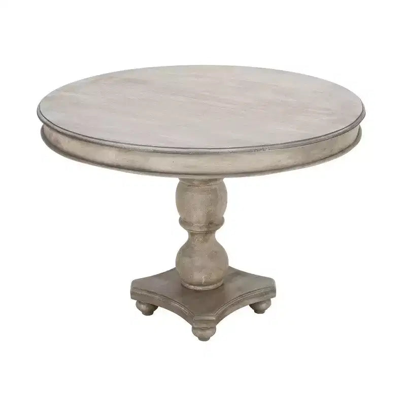 Table à manger artisanale en bois de manguier de 42 pouces, pied central, plateau rond moulé