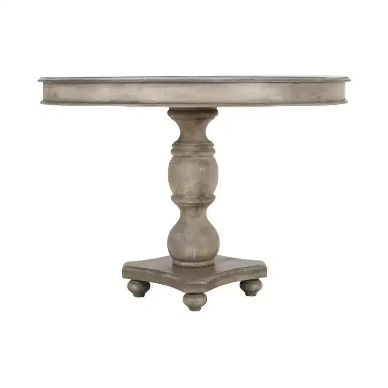 Table à manger artisanale en bois de manguier de 42 pouces, pied central, plateau rond moulé