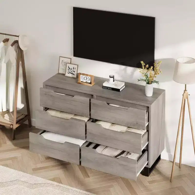 Commode de chambre à 7 tiroirs, commode de 120 cm de large, commode verticale autoportante avec rangement, meuble de rangement en bois pour salon