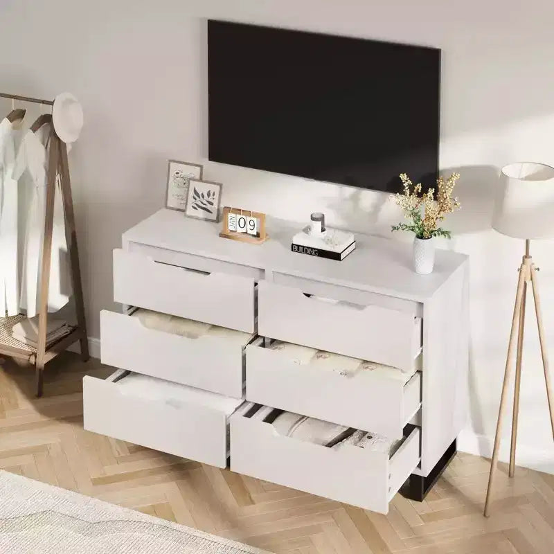 Commode de chambre à 7 tiroirs, commode de 120 cm de large, commode verticale autoportante avec rangement, meuble de rangement en bois pour salon