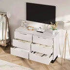 Commode de chambre à 7 tiroirs, commode de 120 cm de large, commode verticale autoportante avec rangement, meuble de rangement en bois pour salon