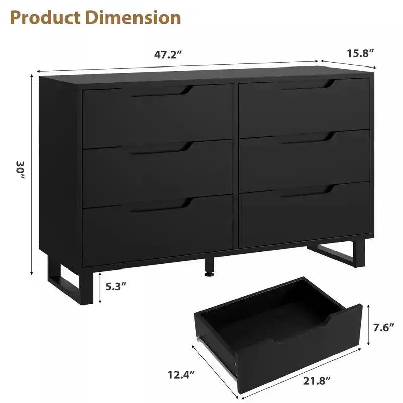 Commode de chambre à 7 tiroirs, commode de 120 cm de large, commode verticale autoportante avec rangement, meuble de rangement en bois pour salon