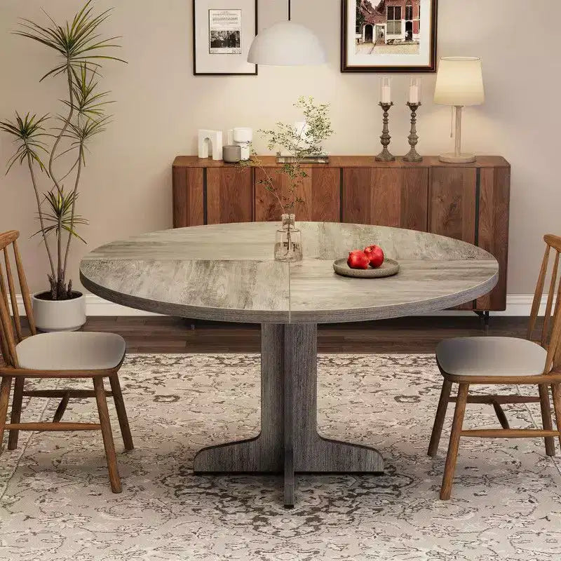 Table de salle à manger ronde pour 4, table de cuisine circulaire de 119 cm de style rustique avec plateau en bois et base stable