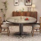 Table de salle à manger ronde pour 4, table de cuisine circulaire de 119 cm de style rustique avec plateau en bois et base stable