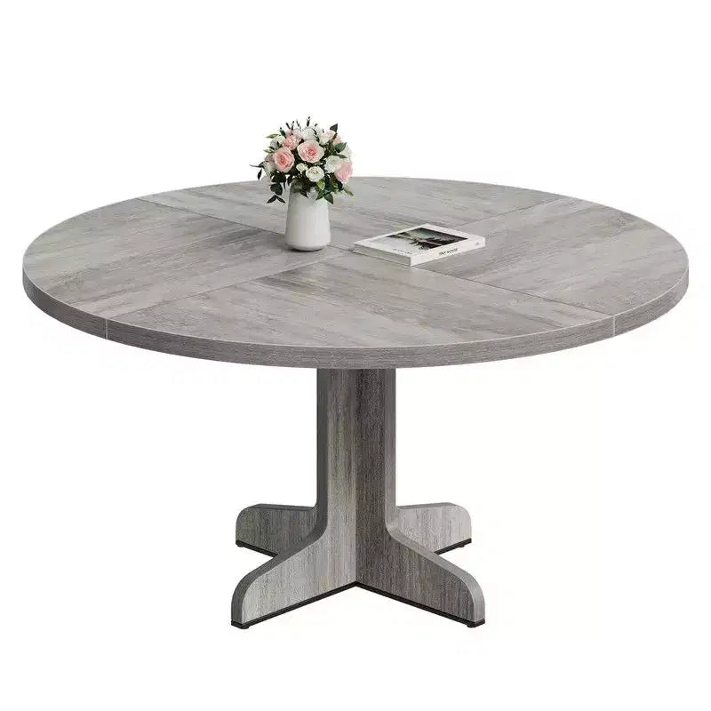 Table de salle à manger ronde pour 4, table de cuisine circulaire de 119 cm de style rustique avec plateau en bois et base stable