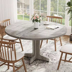 Table de salle à manger ronde pour 4, table de cuisine circulaire de 119 cm de style rustique avec plateau en bois et base stable