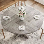 Table de salle à manger ronde pour 4, table de cuisine circulaire de 119 cm de style rustique avec plateau en bois et base stable