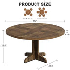 Table de salle à manger ronde pour 4, table de cuisine circulaire de 119 cm de style rustique avec plateau en bois et base stable