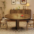 Table de salle à manger ronde pour 4, table de cuisine circulaire de 119 cm de style rustique avec plateau en bois et base stable