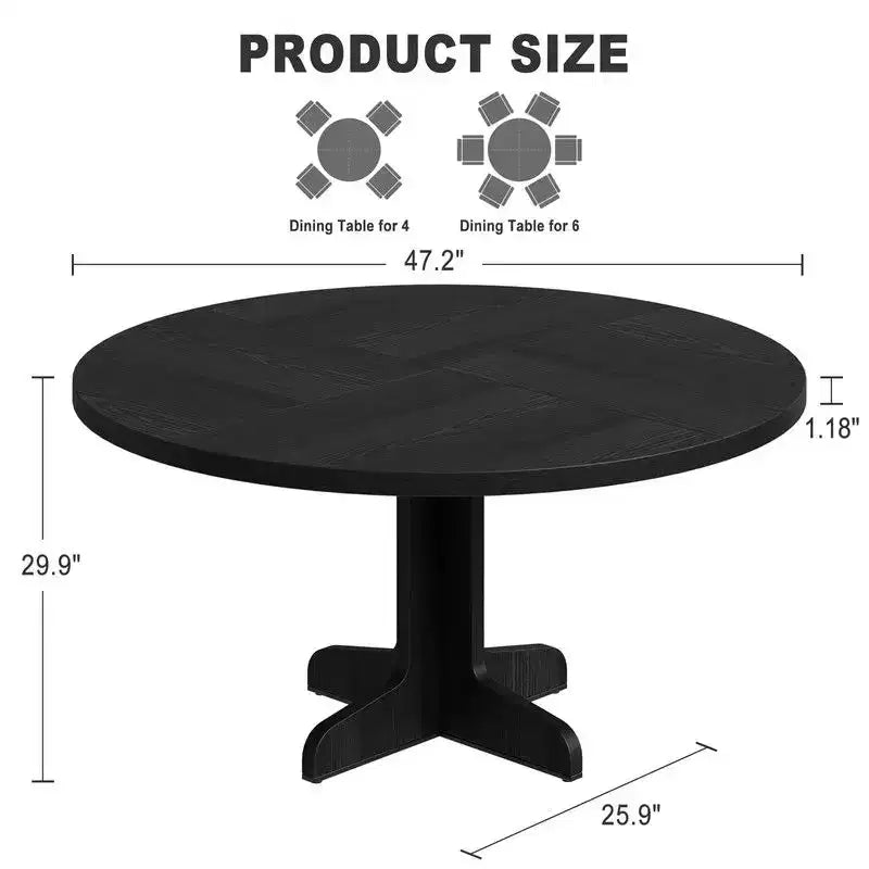 Table de salle à manger ronde pour 4, table de cuisine circulaire de 119 cm de style rustique avec plateau en bois et base stable