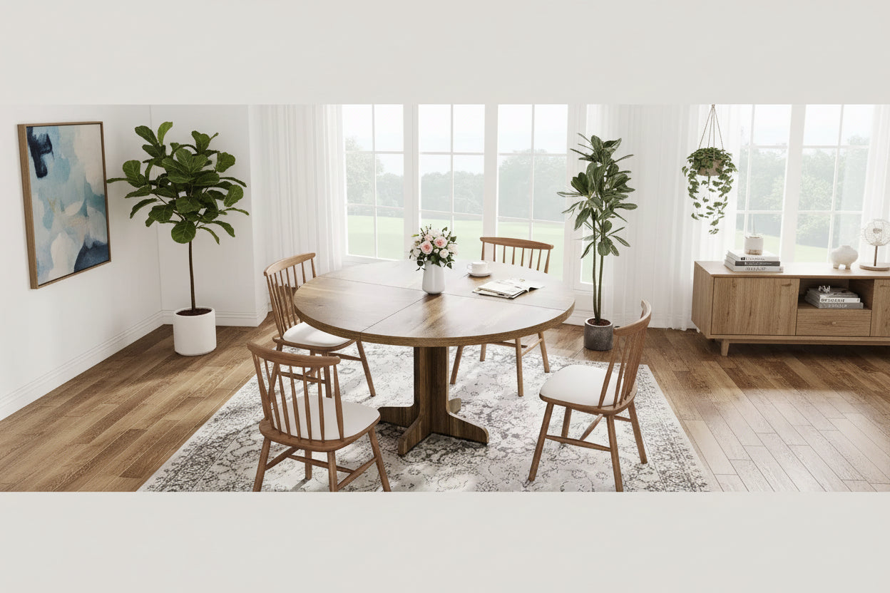 Table de salle à manger ronde pour 4, table de cuisine circulaire de 119 cm de style rustique avec plateau en bois et base stable