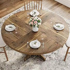 Table de salle à manger ronde pour 4, table de cuisine circulaire de 119 cm de style rustique avec plateau en bois et base stable