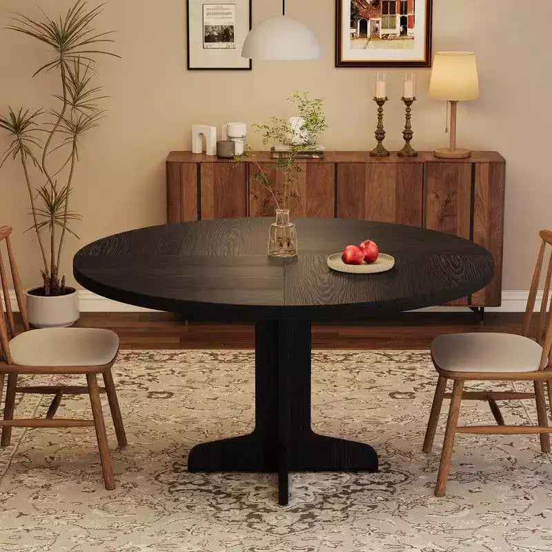 Table de salle à manger ronde pour 4, table de cuisine circulaire de 119 cm de style rustique avec plateau en bois et base stable