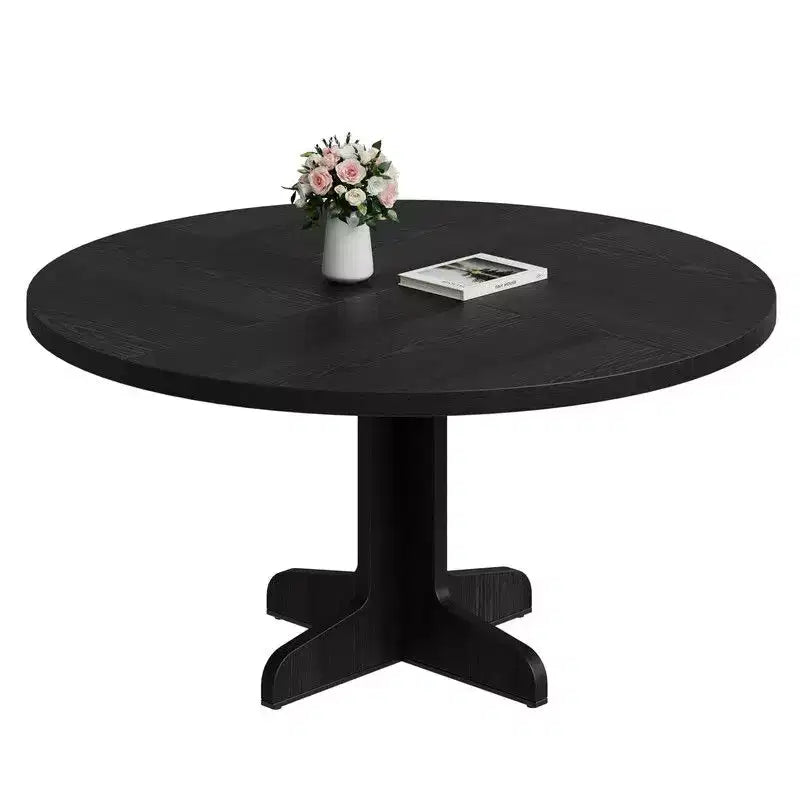 Table de salle à manger ronde pour 4, table de cuisine circulaire de 119 cm de style rustique avec plateau en bois et base stable