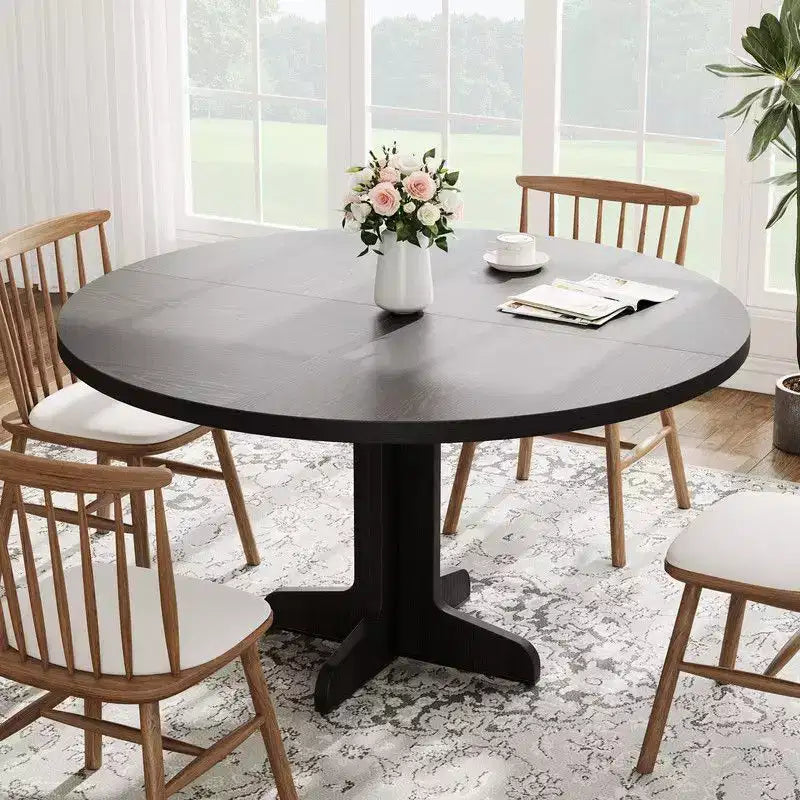 Table de salle à manger ronde pour 4, table de cuisine circulaire de 119 cm de style rustique avec plateau en bois et base stable