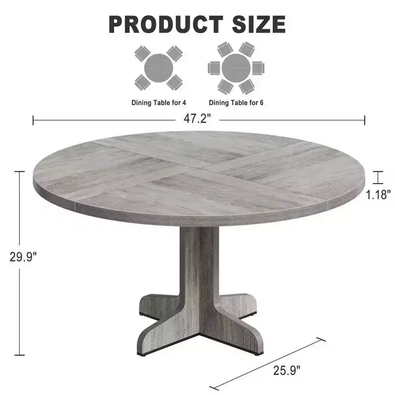 Table de salle à manger ronde pour 4, table de cuisine circulaire de 119 cm de style rustique avec plateau en bois et base stable