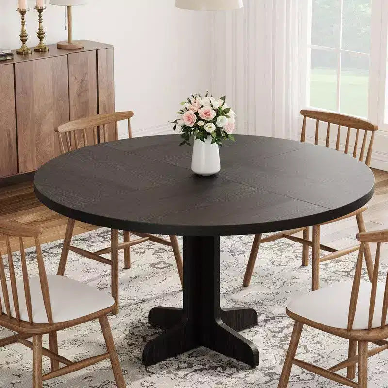 Round Dining Table for 4, 47 Inch Farmhouse Circle Kitchen Table with Wood Tabletop and Stable Base