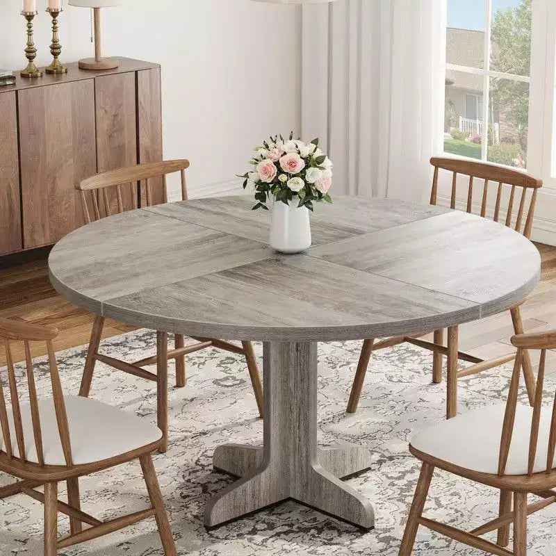Table de salle à manger ronde pour 4, table de cuisine circulaire de 119 cm de style rustique avec plateau en bois et base stable