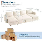 Canapé d'angle modulable en chenille avec lit gigogne, sièges de rangement et ottoman, convertible pour salon