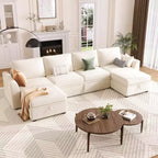 Canapé d'angle modulable en chenille avec lit gigogne, sièges de rangement et ottoman, convertible pour salon