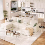 Canapé d'angle modulable en chenille avec lit gigogne, sièges de rangement et ottoman, convertible pour salon