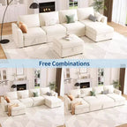 Canapé d'angle modulable en chenille avec lit gigogne, sièges de rangement et ottoman, convertible pour salon
