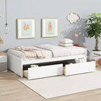Lit simple avec 2 tiroirs en bois d'hévéa massif blanc pour chambre à coucher