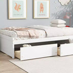 Lit simple avec 2 tiroirs en bois d'hévéa massif blanc pour chambre à coucher