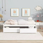 Lit simple avec 2 tiroirs en bois d'hévéa massif blanc pour chambre à coucher