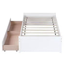 Lit simple avec 2 tiroirs en bois d'hévéa massif blanc pour chambre à coucher